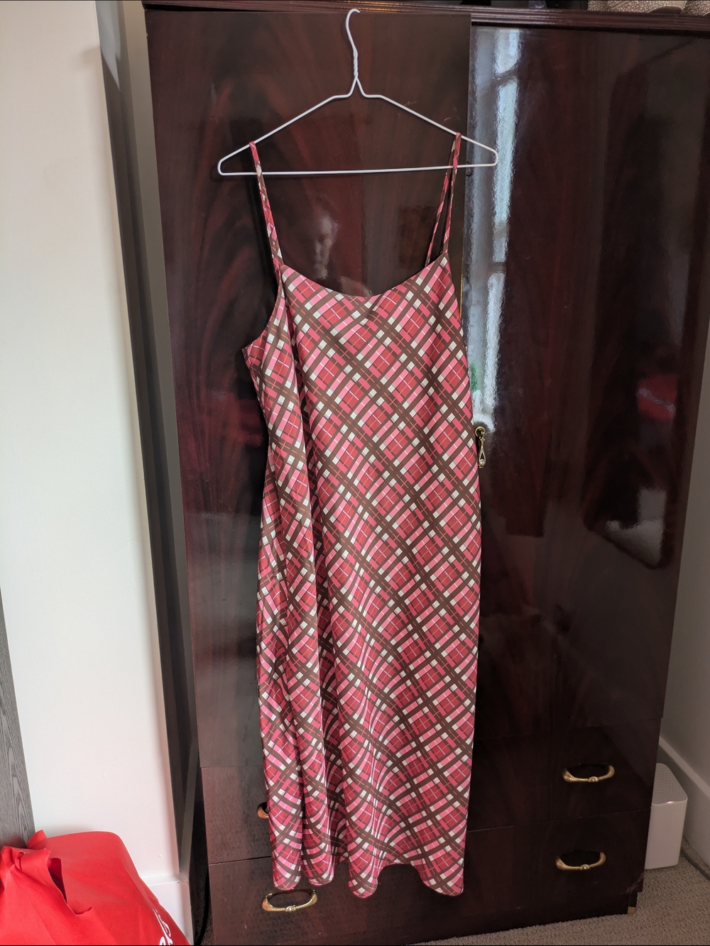 Plaid Satin Slip Dress in Pink